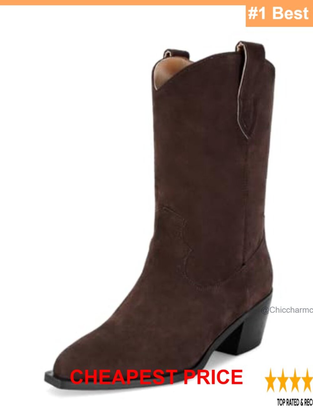 Suede Cowboy Boots Pointed Toe Mid-Calf Chunky Heel Pull On Western Women